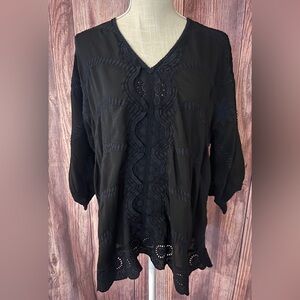 Johnny Was Black Embroidered Women's Top Sz XL